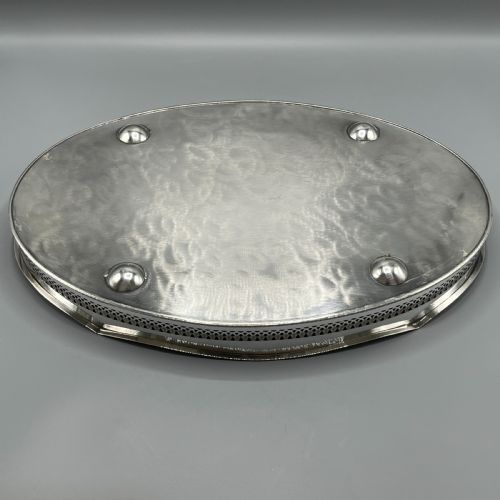 EDWARDIAN SILVER PLATED OVAL GALLERY SERVING TRAY - ADDITIONAL PHOTO 15