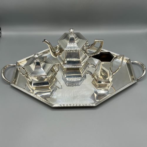 wmf silver plated tea tray teapot sugar bowl cream jug tea set - CATEGORY: ANTIQUE SILVER - DATED 1910