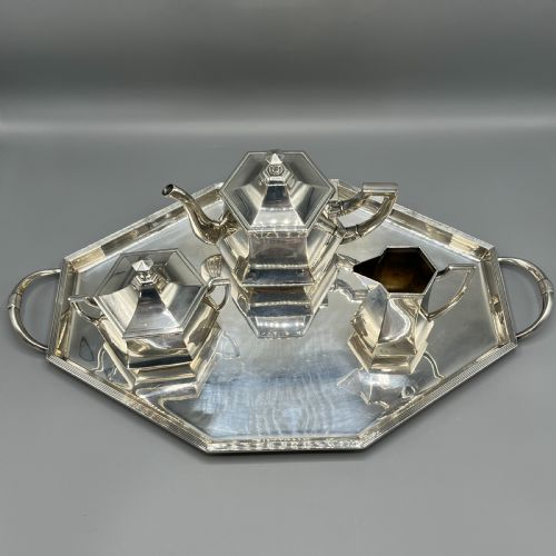 WMF SILVER PLATED TEA TRAY TEAPOT SUGAR BOWL CREAM JUG TEA SET - ADDITIONAL PHOTO 1