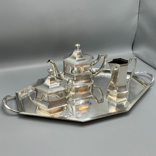 WMF SILVER PLATED TEA TRAY TEAPOT SUGAR BOWL CREAM JUG TEA SET - ADDITIONAL PHOTO 2