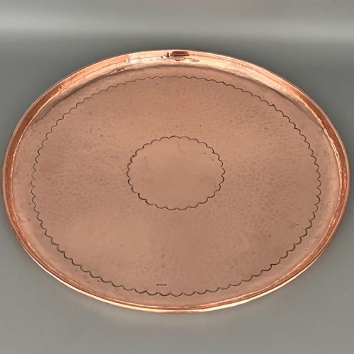 newlyn arts crafts round solid copper tray - CATEGORY: ANTIQUE MISCELLANEOUS - DATED 1900