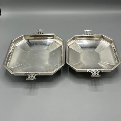 PAIR ART DECO SILVER PLATED ENGINE TURNED BOWLS DISHES TAZZAS BY MAPPIN WEBB - ADDITIONAL PHOTO 1