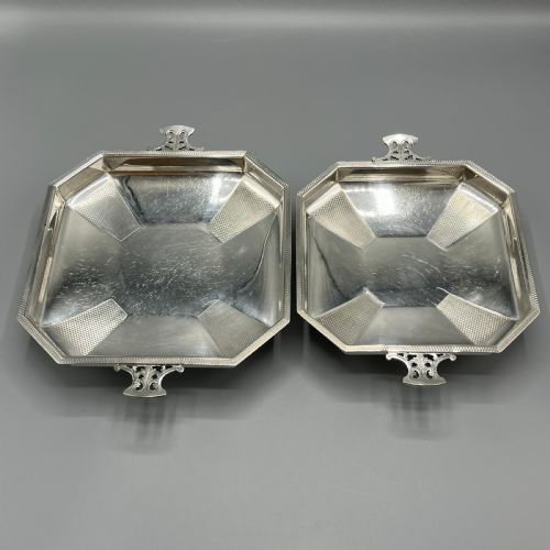 PAIR ART DECO SILVER PLATED ENGINE TURNED BOWLS DISHES TAZZAS BY MAPPIN WEBB - ADDITIONAL PHOTO 2