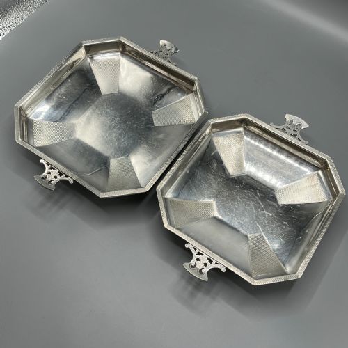 PAIR ART DECO SILVER PLATED ENGINE TURNED BOWLS DISHES TAZZAS BY MAPPIN WEBB - ADDITIONAL PHOTO 4