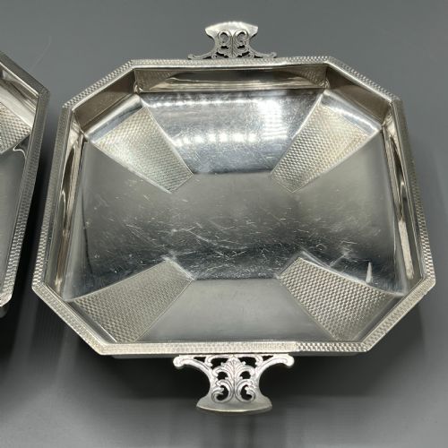 PAIR ART DECO SILVER PLATED ENGINE TURNED BOWLS DISHES TAZZAS BY MAPPIN WEBB - ADDITIONAL PHOTO 6