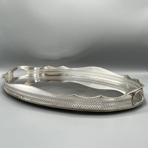 extra large silver plated gallery butler serving tray - CATEGORY: ANTIQUE SILVER - DATED EDWARDIAN