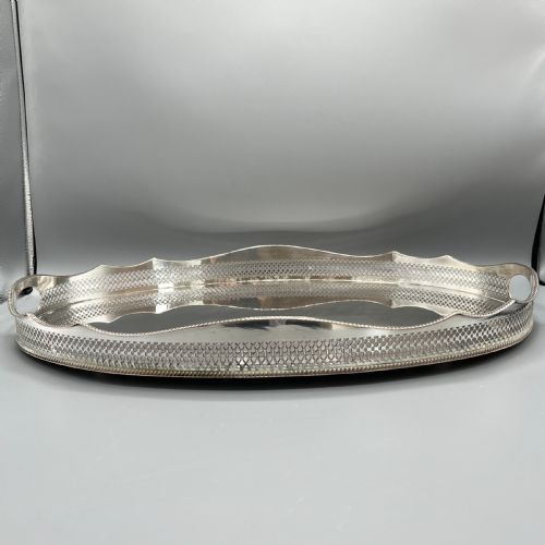 EXTRA LARGE SILVER PLATED GALLERY BUTLER SERVING TRAY - ADDITIONAL PHOTO 4