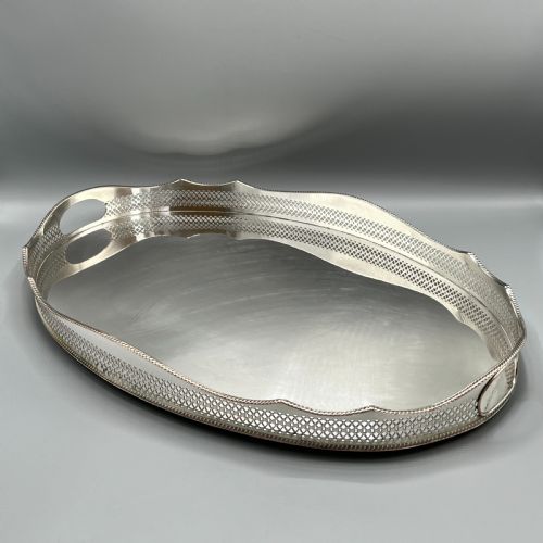 EXTRA LARGE SILVER PLATED GALLERY BUTLER SERVING TRAY - ADDITIONAL PHOTO 6