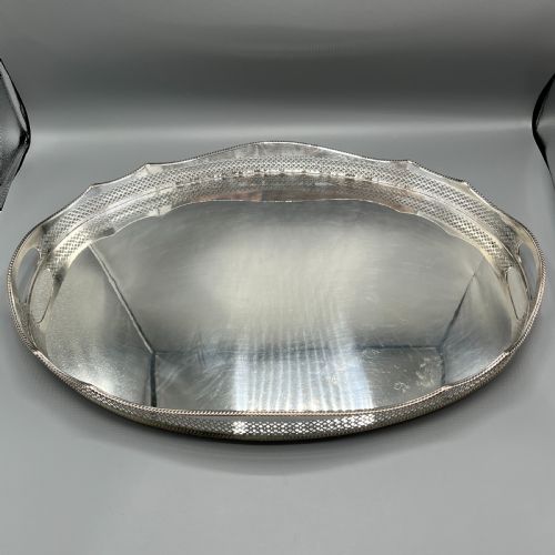 EXTRA LARGE SILVER PLATED GALLERY BUTLER SERVING TRAY - ADDITIONAL PHOTO 12