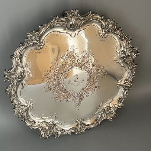 sheffield plated footed salver tray with byers family crest c1830 - CATEGORY: ANTIQUE METAL - DATED 1800