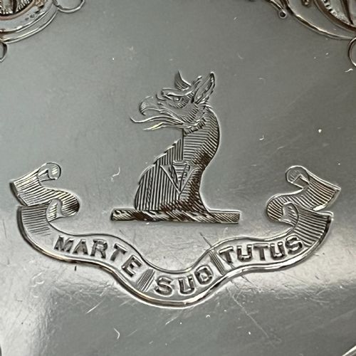 SHEFFIELD PLATED FOOTED SALVER TRAY WITH BYERS FAMILY CREST C1830 - ADDITIONAL PHOTO 8