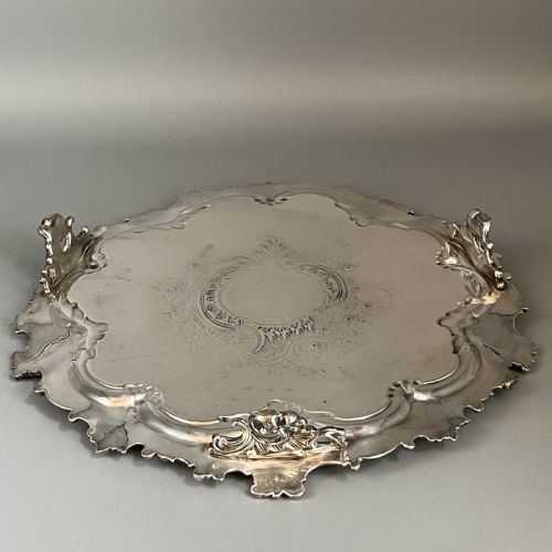 SHEFFIELD PLATED FOOTED SALVER TRAY WITH BYERS FAMILY CREST C1830 - ADDITIONAL PHOTO 17
