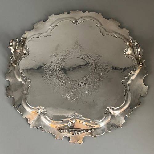 SHEFFIELD PLATED FOOTED SALVER TRAY WITH BYERS FAMILY CREST C1830 - ADDITIONAL PHOTO 18