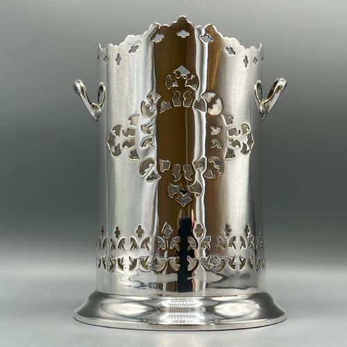 silver plated pierced wine bottle holder syphon stand - CATEGORY: ANTIQUE SILVER - DATED 1910