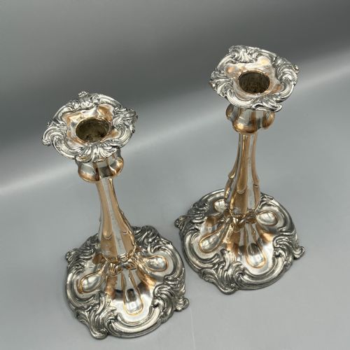 PAIR ART NOUVEAU SILVER PLATED CANDLESTICKS - ADDITIONAL PHOTO 5