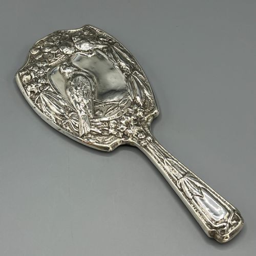 ART NOUVEAU STERLING SILVER HAND MIRROR REPOUSSE BIRDS 1903 - ADDITIONAL PHOTO 2