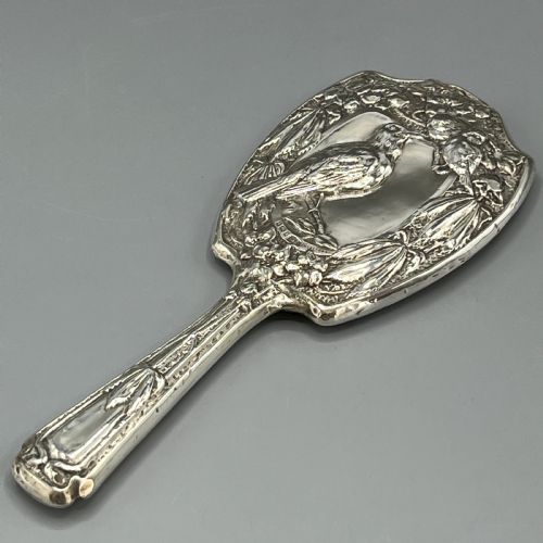 ART NOUVEAU STERLING SILVER HAND MIRROR REPOUSSE BIRDS 1903 - ADDITIONAL PHOTO 4