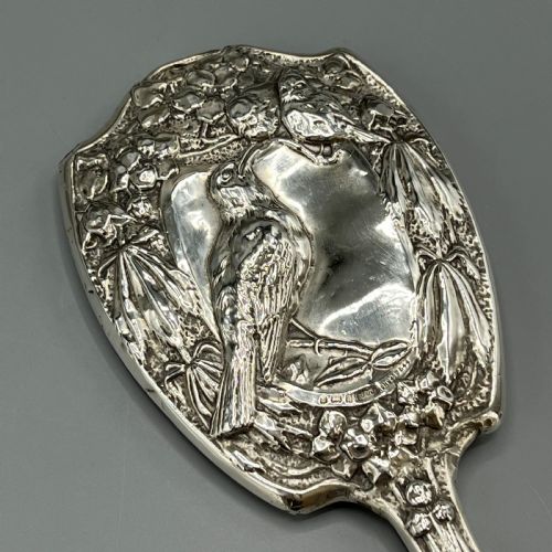 ART NOUVEAU STERLING SILVER HAND MIRROR REPOUSSE BIRDS 1903 - ADDITIONAL PHOTO 6
