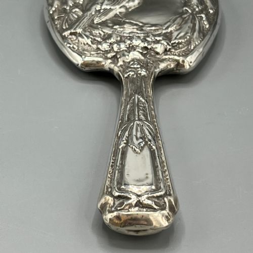ART NOUVEAU STERLING SILVER HAND MIRROR REPOUSSE BIRDS 1903 - ADDITIONAL PHOTO 11