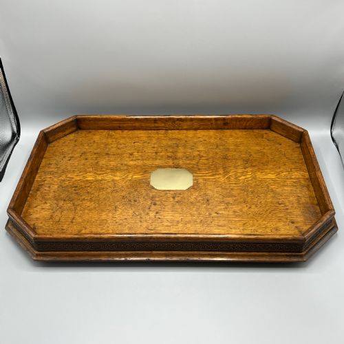 LARGE OAK GALLERY FOOTED COCKTAIL DRINKS TRAY - ADDITIONAL PHOTO 4