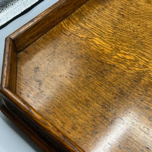 LARGE OAK GALLERY FOOTED COCKTAIL DRINKS TRAY - ADDITIONAL PHOTO 14