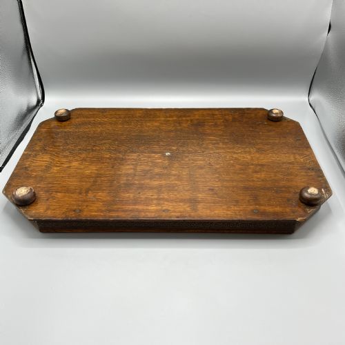 LARGE OAK GALLERY FOOTED COCKTAIL DRINKS TRAY - ADDITIONAL PHOTO 20