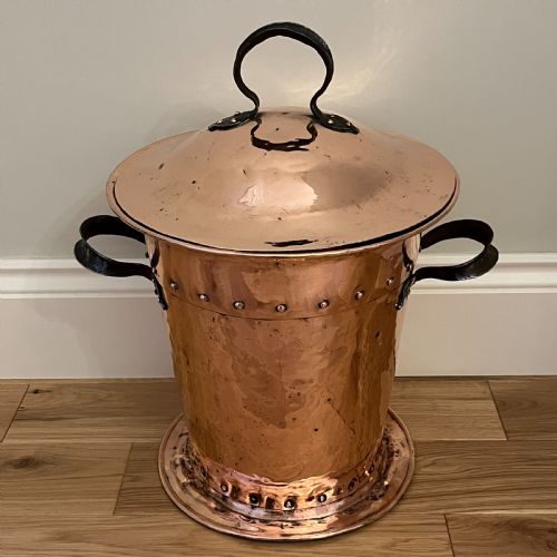 arts crafts copper coal bin log bin with lid - CATEGORY: ANTIQUE METAL - DATED 1890