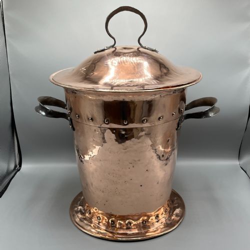 ARTS CRAFTS COPPER COAL BIN LOG BIN WITH LID - ADDITIONAL PHOTO 2