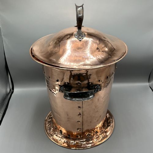 ARTS CRAFTS COPPER COAL BIN LOG BIN WITH LID - ADDITIONAL PHOTO 5