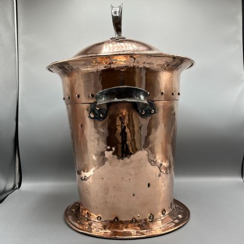 ARTS CRAFTS COPPER COAL BIN LOG BIN WITH LID - ADDITIONAL PHOTO 12