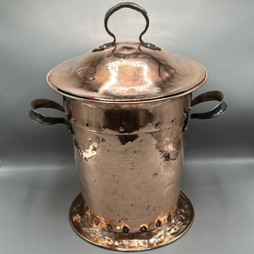 ARTS CRAFTS COPPER COAL BIN LOG BIN WITH LID - ADDITIONAL PHOTO 23