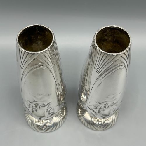 PAIR CHRISTOFLE ART NOUVEAU SILVER PLATED HOLLY VASES - ADDITIONAL PHOTO 5