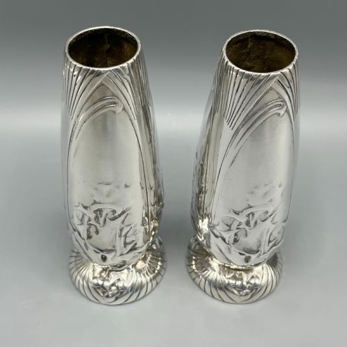 PAIR CHRISTOFLE ART NOUVEAU SILVER PLATED HOLLY VASES - ADDITIONAL PHOTO 6