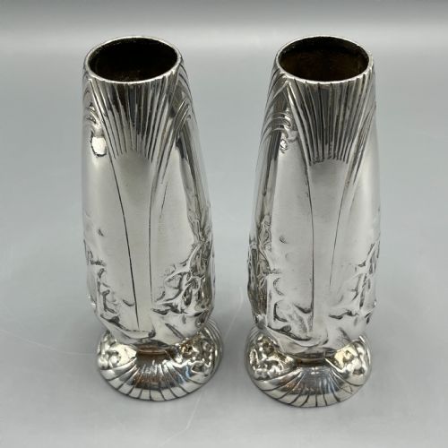 PAIR CHRISTOFLE ART NOUVEAU SILVER PLATED HOLLY VASES - ADDITIONAL PHOTO 7