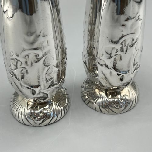 PAIR CHRISTOFLE ART NOUVEAU SILVER PLATED HOLLY VASES - ADDITIONAL PHOTO 9