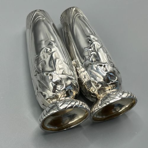 PAIR CHRISTOFLE ART NOUVEAU SILVER PLATED HOLLY VASES - ADDITIONAL PHOTO 12