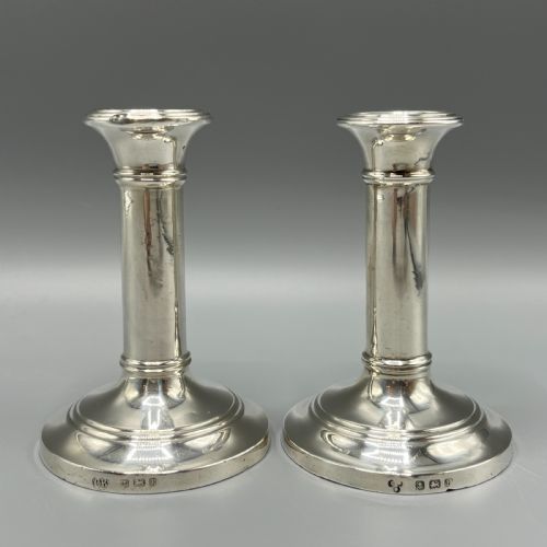 PAIR EDWARDIAN SMALL STERLING SILVER CANDLESTICKS - ADDITIONAL PHOTO 1