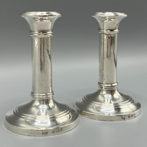 PAIR EDWARDIAN SMALL STERLING SILVER CANDLESTICKS - ADDITIONAL PHOTO 4