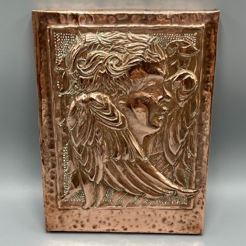 Art Nouveau Copper Relief Cherub Wall Plaque
