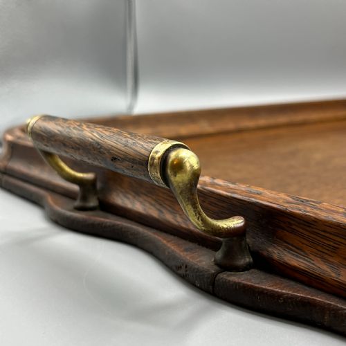 LARGE ARTS CRAFTS OAK COPPER GALLERY SERVING TRAY - ADDITIONAL PHOTO 11