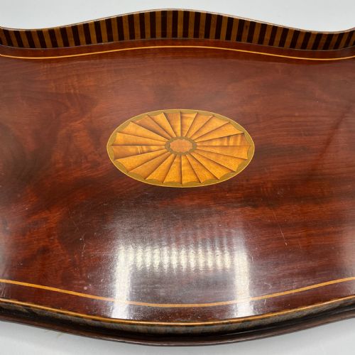 EDWARDIAN MAHOGANY INLAID GALLERY SERVING TRAY - ADDITIONAL PHOTO 6
