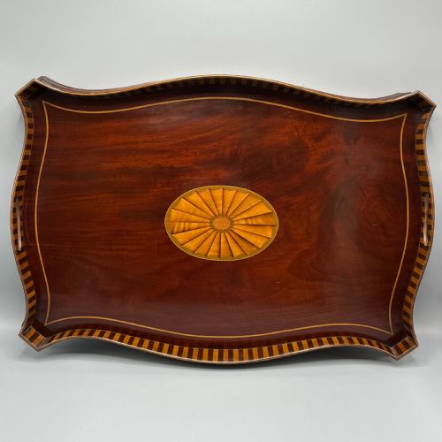 EDWARDIAN MAHOGANY INLAID GALLERY SERVING TRAY - ADDITIONAL PHOTO 18