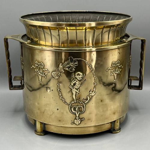 large art nouveau brass planter jardiniere - CATEGORY: ANTIQUE METAL - DATED 1900