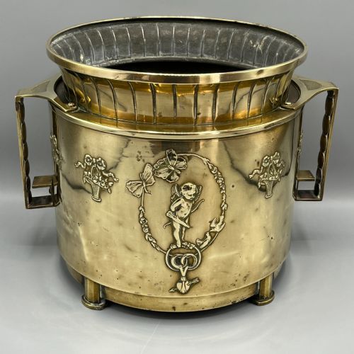 LARGE ART NOUVEAU BRASS PLANTER JARDINIERE - ADDITIONAL PHOTO 5