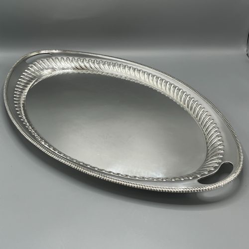large silver plated butler serving tray by elkington co - CATEGORY: ANTIQUE SILVER - DATED 1900