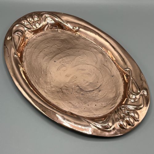 art nouveau embossed copper tray - CATEGORY: ANTIQUE METAL - DATED 1900