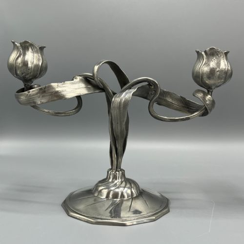 PAIR ART NOUVEAU GERMAN PEWTER CANDELABRAS BY ORIVIT - ADDITIONAL PHOTO 4
