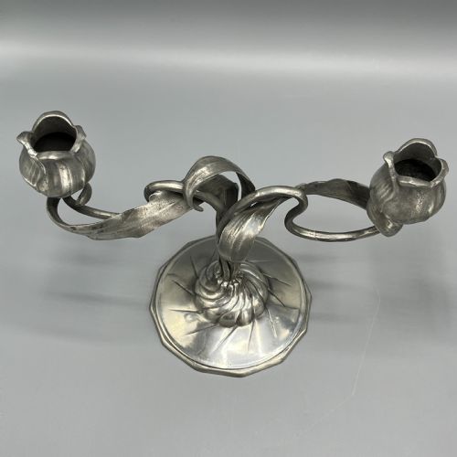 PAIR ART NOUVEAU GERMAN PEWTER CANDELABRAS BY ORIVIT - ADDITIONAL PHOTO 5