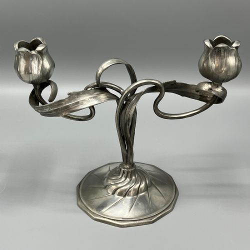 PAIR ART NOUVEAU GERMAN PEWTER CANDELABRAS BY ORIVIT - ADDITIONAL PHOTO 6