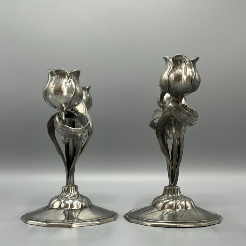 PAIR ART NOUVEAU GERMAN PEWTER CANDELABRAS BY ORIVIT - ADDITIONAL PHOTO 8